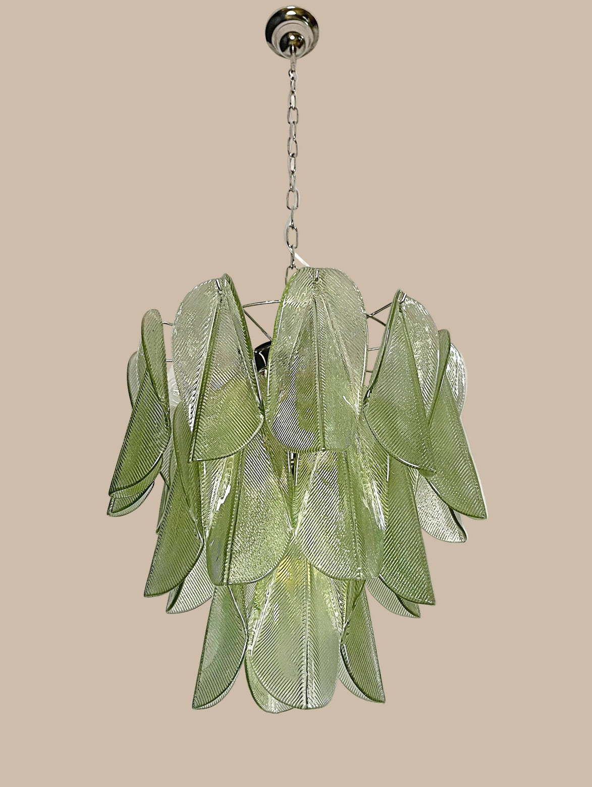Lampadario italiano di Murano Mazzega | 23 pendenti in vetro verde Rondini