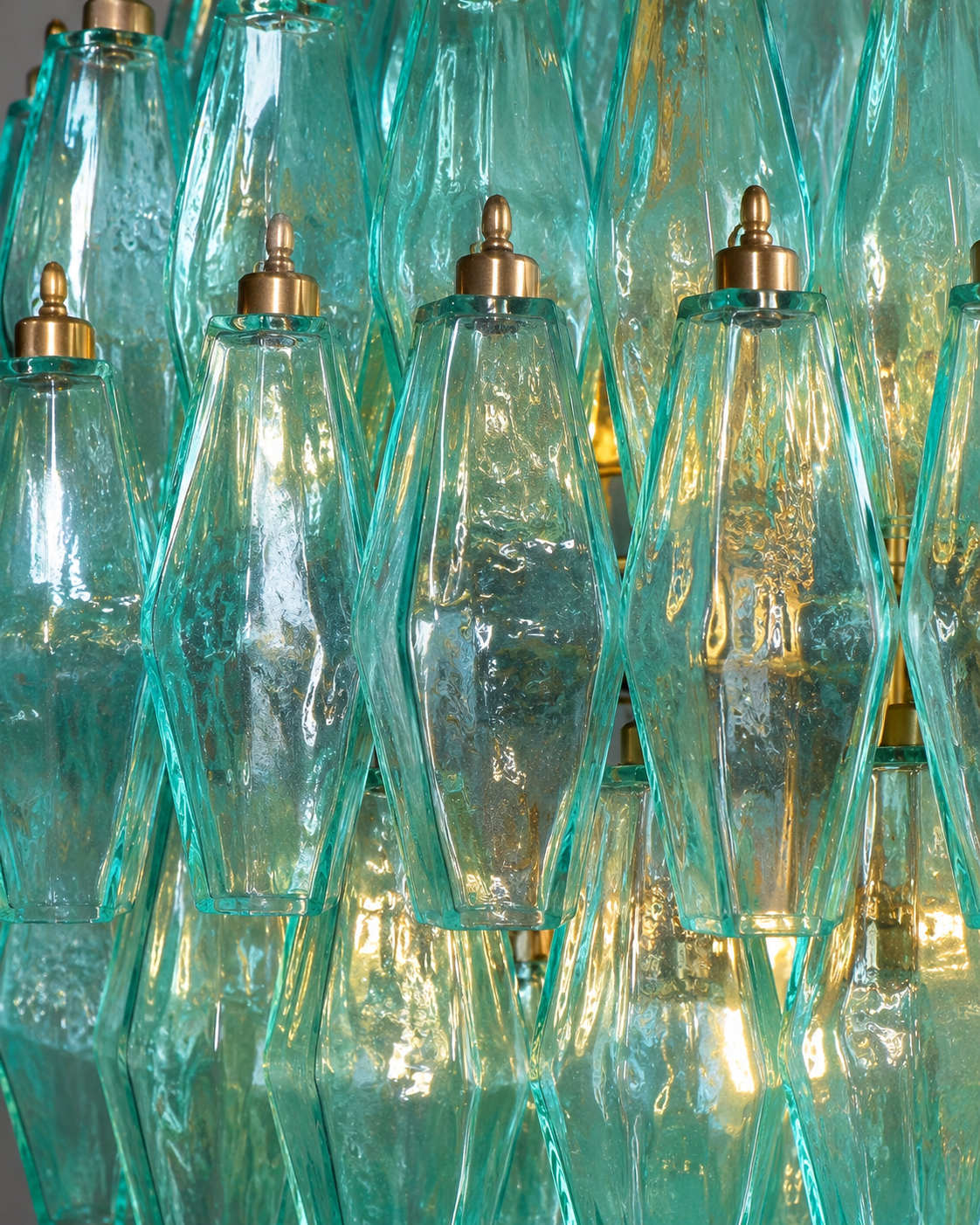 Lampadario Poliedri in vetro di Murano turchese a sfera | 140 elementi