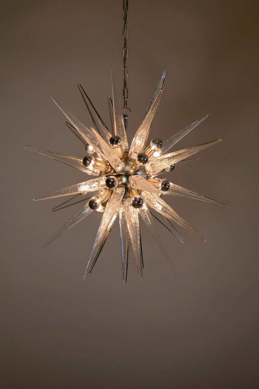 Lampadario Sputnik in Vetro di Murano Soffiato a Mano, 31 Elementi, Montatura in Nichel