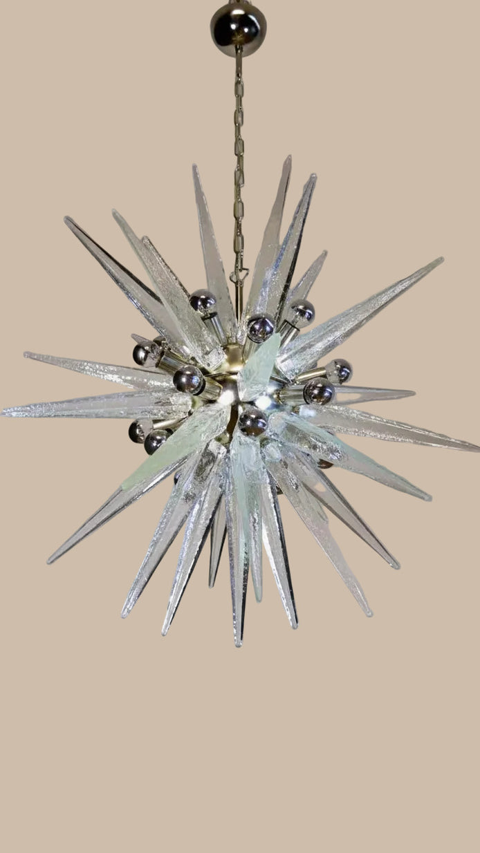 Lampadario Sputnik in Vetro di Murano Soffiato a Mano, 31 Elementi, Montatura in Nichel