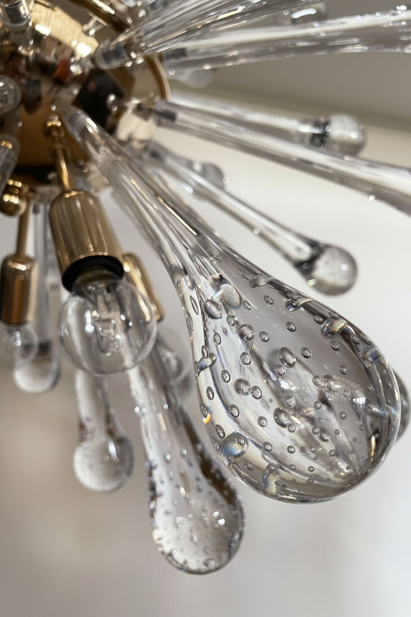 Lampadario Sputnik in Vetro di Murano, 50 Elementi Pulegoso, Struttura Dorata