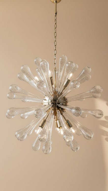 Murano Glass Sputnik Chandelier, 50 Pulegoso Elements, Gold Frame