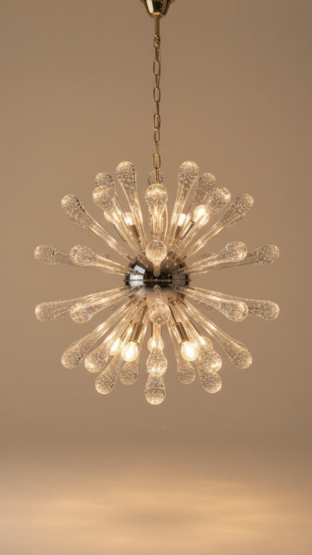 Murano Glass Sputnik Chandelier, 50 Pulegoso Elements, Gold Frame