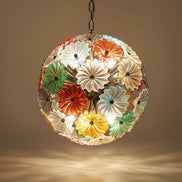 Lampadario Sputnik in Vetro Multicolore, 51 Elementi, Montatura in Ottone Brunito