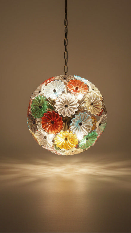 Multicolor Glass Sputnik Chandelier, 51 Elements, Burnished Brass Frame