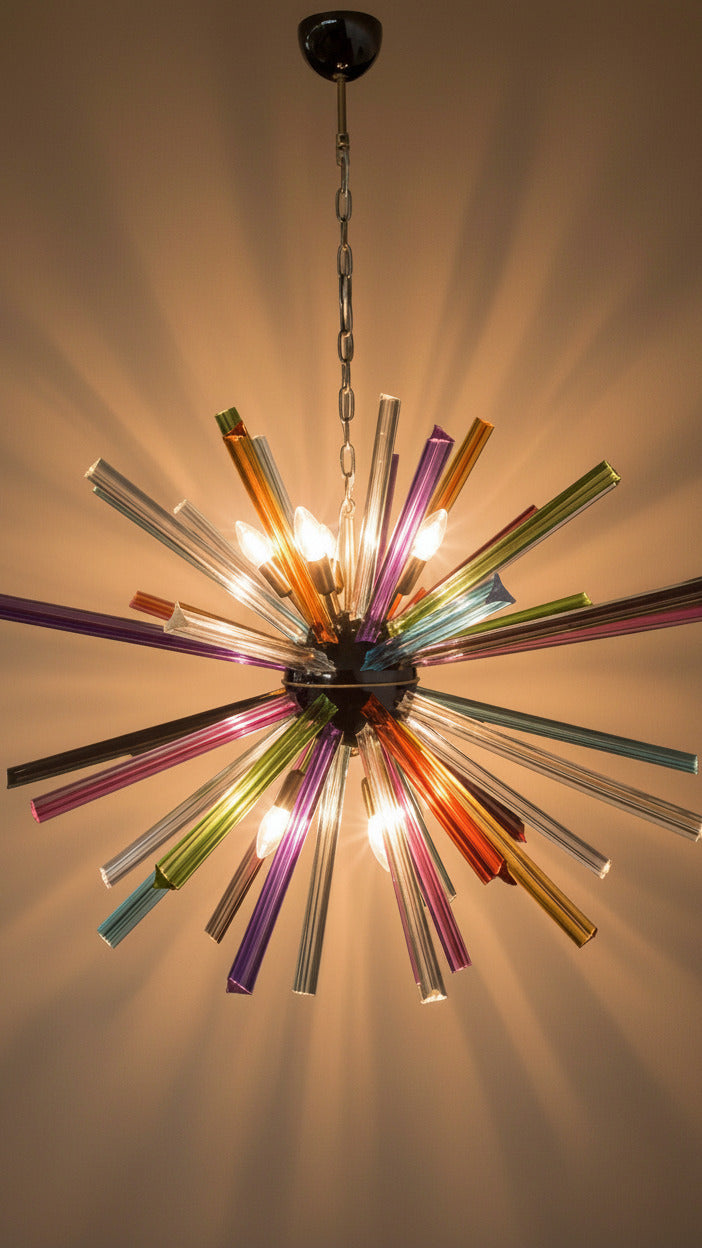 Lampadario Sputnik in Cristallo Multicolore, 50 Prismi Triedri