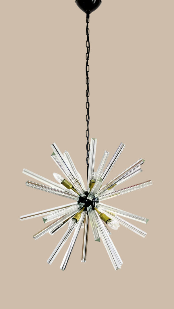 Lampadario Sputnik in cristallo, 30 prismi Triedri