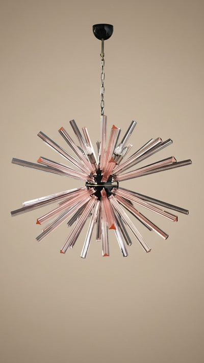 Lampadario Sputnik con cristalli rosa, 50 prismi Triedri