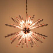 Lampadario Sputnik con cristalli rosa, 50 prismi Triedri