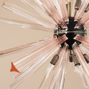 Lampadario Sputnik con cristalli rosa, 50 prismi Triedri