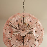 Lampadario Sputnik in Vetro Rosa, 51 Elementi, Montatura in Ottone Brunito
