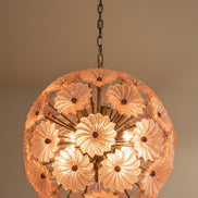Lampadario Sputnik in Vetro Rosa, 51 Elementi, Montatura in Ottone Brunito
