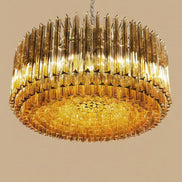 Lampadario in vetro di Murano con 391 prismi triedri ambra | Stile Mid-Century