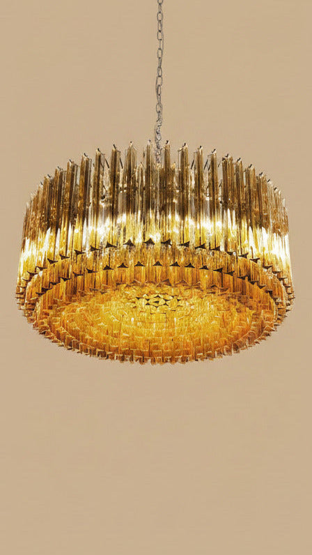 Lampadario in vetro di Murano con 391 prismi triedri ambra | Stile Mid-Century