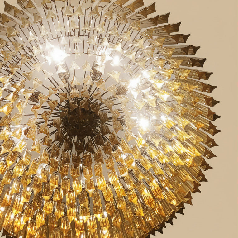Lampadario in vetro di Murano con 391 prismi triedri ambra | Stile Mid-Century