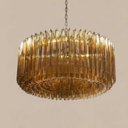 Lampadario in vetro di Murano con 391 prismi triedri ambra | Stile Mid-Century