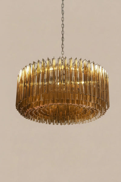Lampadario in vetro di Murano con 391 prismi triedri ambra | Stile Mid-Century