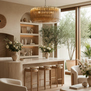 Lampadario in vetro di Murano con 391 prismi triedri ambra | Stile Mid-Century