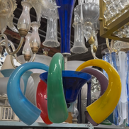 Vintage Multicolour Murano Glass Chandelier | 1970s, cobalt blue centre and curved horn arms