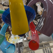 Vintage Multicolour Murano Glass Chandelier | 1970s, cobalt blue centre and curved horn arms