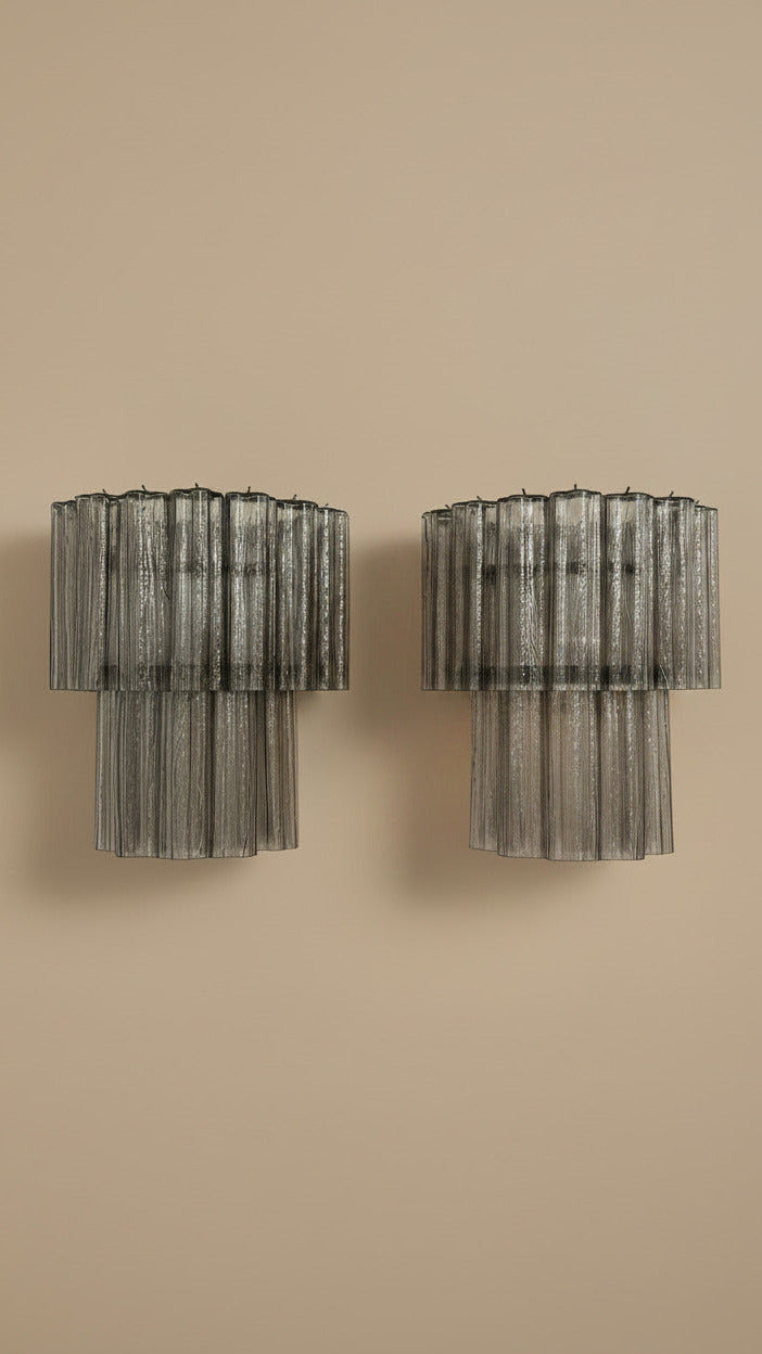 Applique Murano vetro fumé a tubi – coppia design stile anni '70