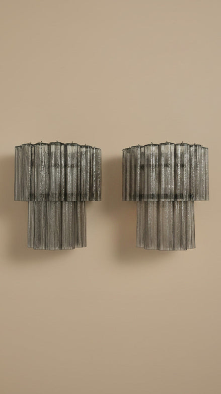 Murano Glass Smoked Star Sconces | Pair of 13 Tubes