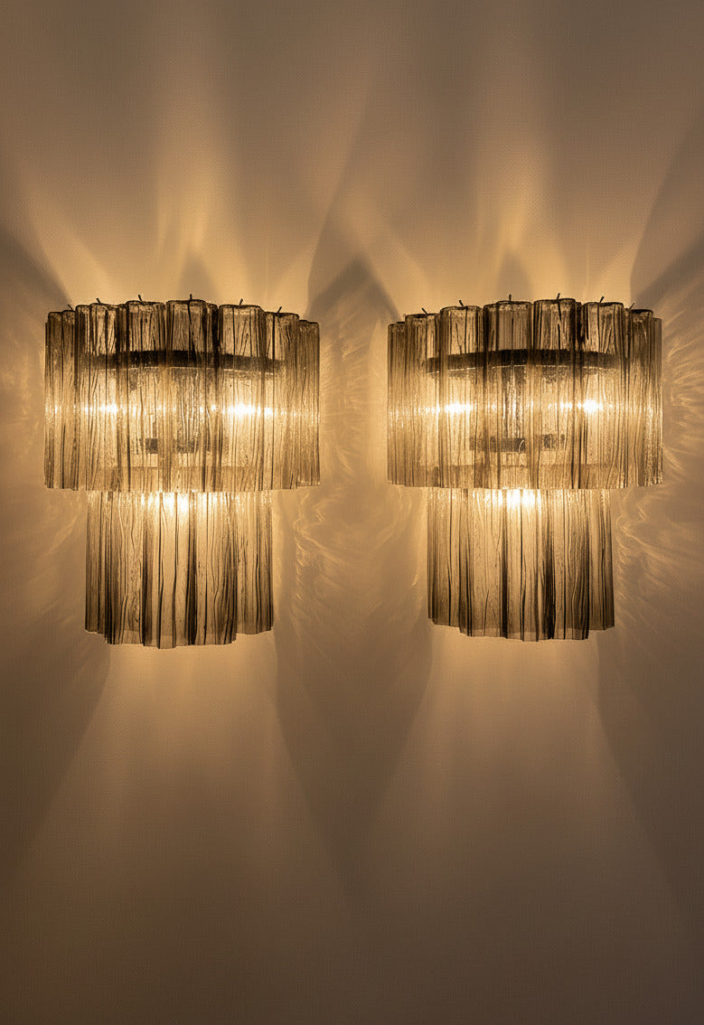 Applique Murano vetro fumé a tubi – coppia design stile anni '70