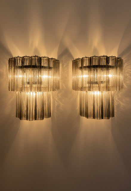 Murano Glass Smoked Star Sconces | Pair of 13 Tubes