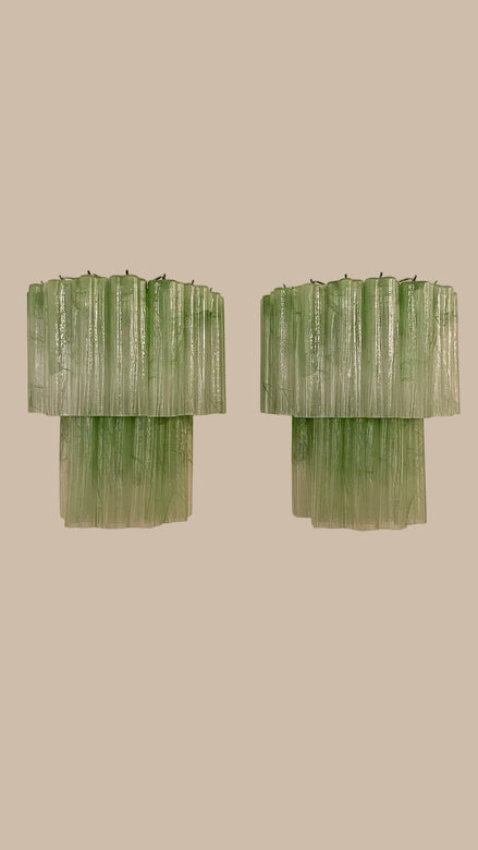Murano Glass Green Alabaster Star Sconces | Pair of 13 Tubes