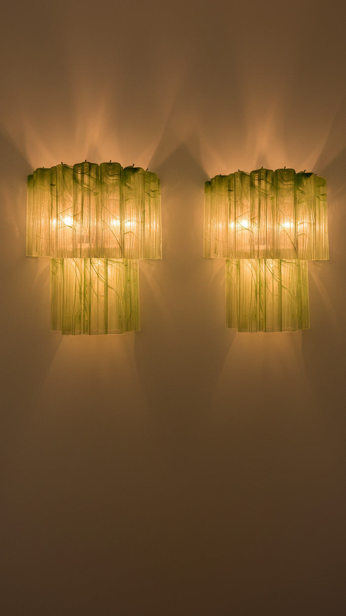 Applique Murano vetro alabastro verde a stella 13 tubi| Murano Shutters