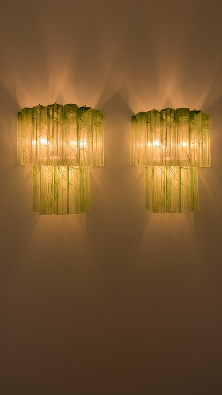 Murano Glass Green Alabaster Star Sconces | Pair of 13 Tubes