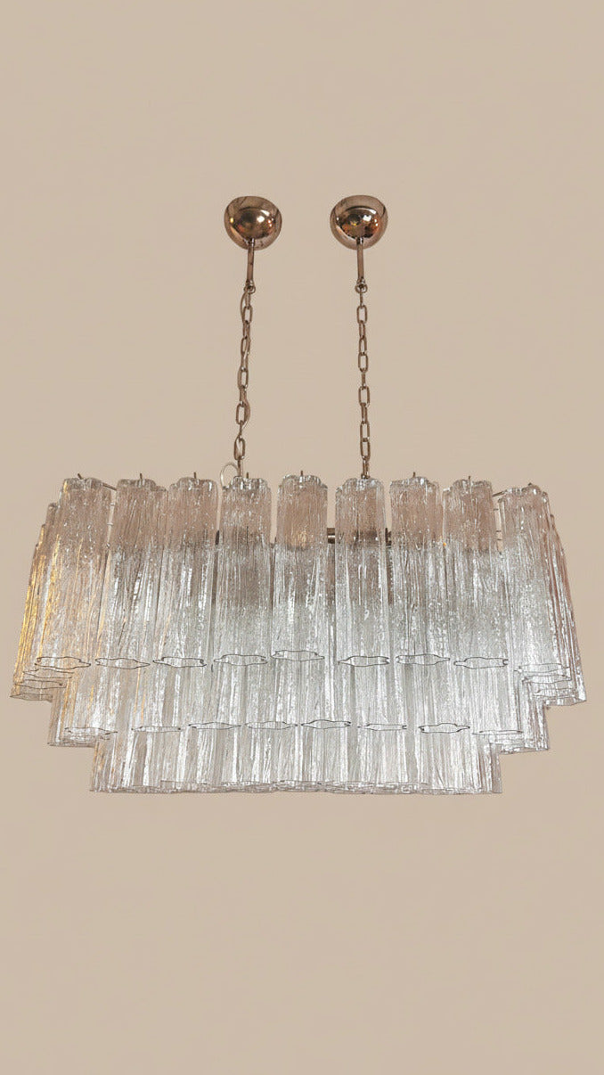Lampadario stella in vetro di Murano con 72 tubi trasparenti | Stile anni ’70
