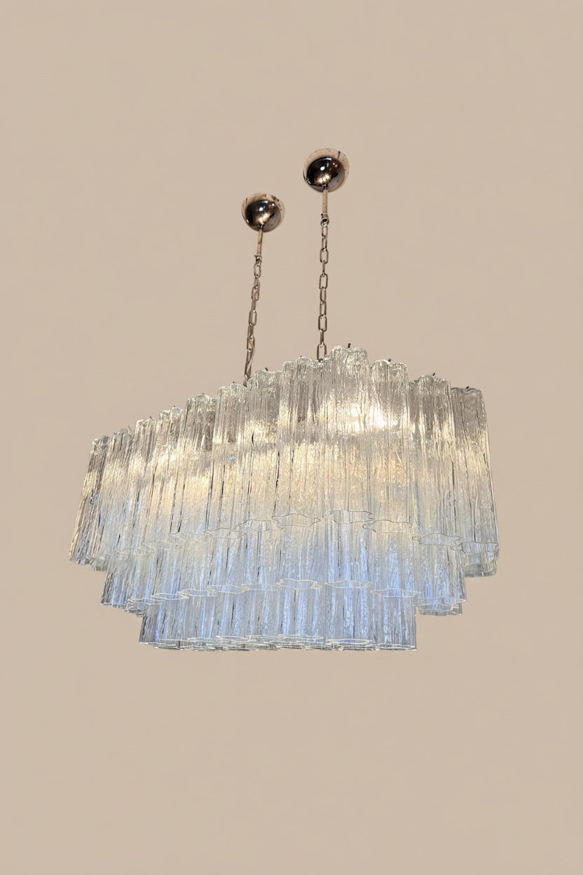 Lampadario stella in vetro di Murano con 72 tubi trasparenti | Stile anni ’70