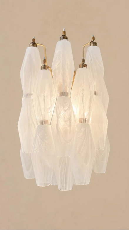Poliedri Murano Glass Wall Sconces White Alabaster | Pair
